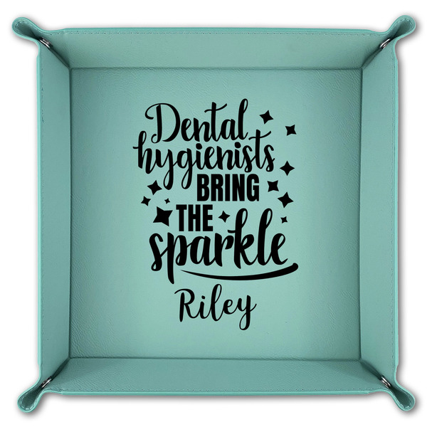 Dental Hygienist 9" x 9" Teal Leatherette Snap Up Tray - FOLDED