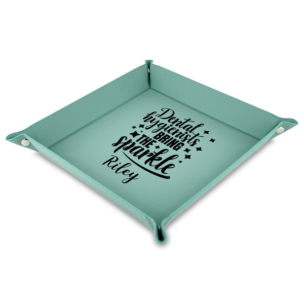 Custom Dental Hygienist 9" x 9" Teal Faux Leather Valet Tray (Personalized)