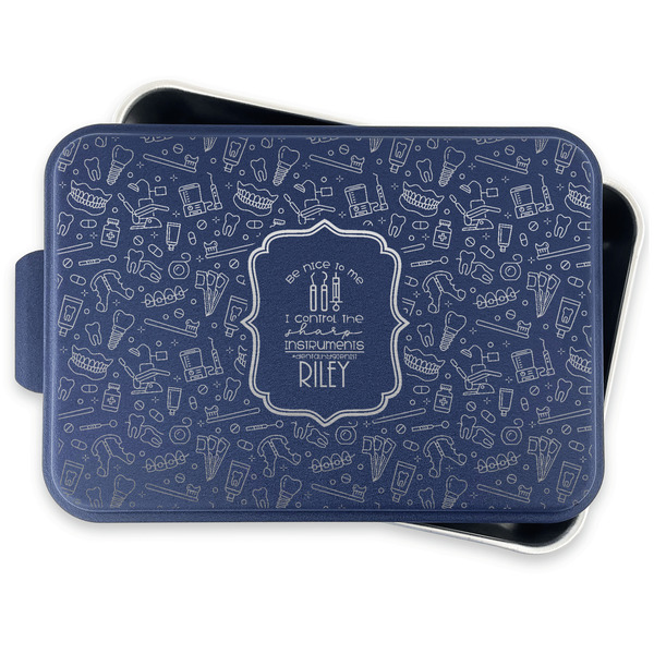 Dental Hygienist Aluminum Baking Pan - Navy Lid - FRONT w/lid off