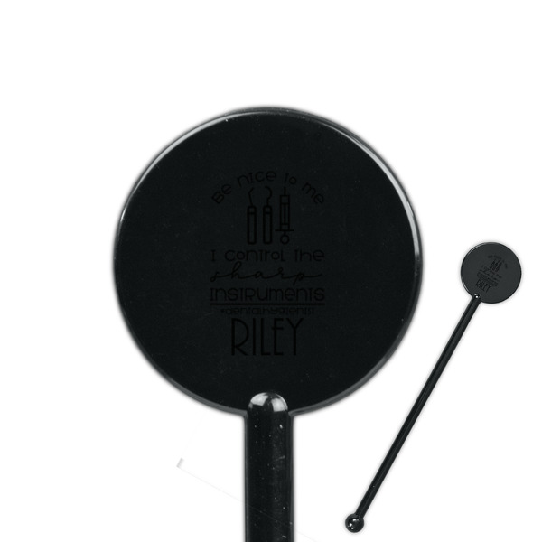 Custom Dental Hygienist 5.5" Round Plastic Stir Sticks - Black - Single Sided (Personalized)