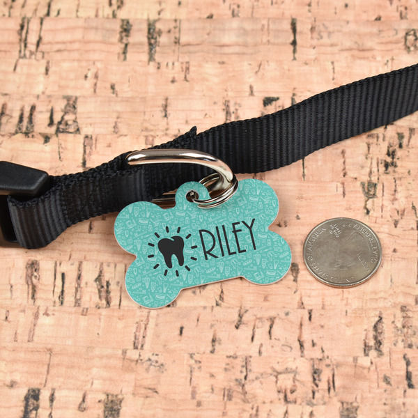 Dental Hygienist Bone Shaped Dog ID Tag - Large - In Context