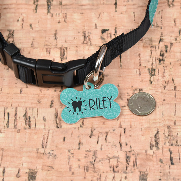 Dental Hygienist Bone Shaped Dog ID Tag - Small - In Context
