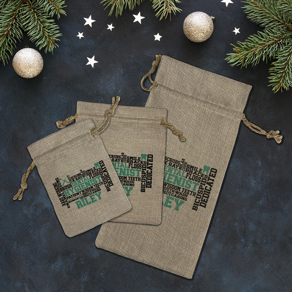 Dental Hygienist Burlap Gift Bags - LIFESTYLE (Flat lay)
