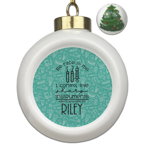 Custom Dental Hygienist Ceramic Ball Ornament - Christmas Tree (Personalized)