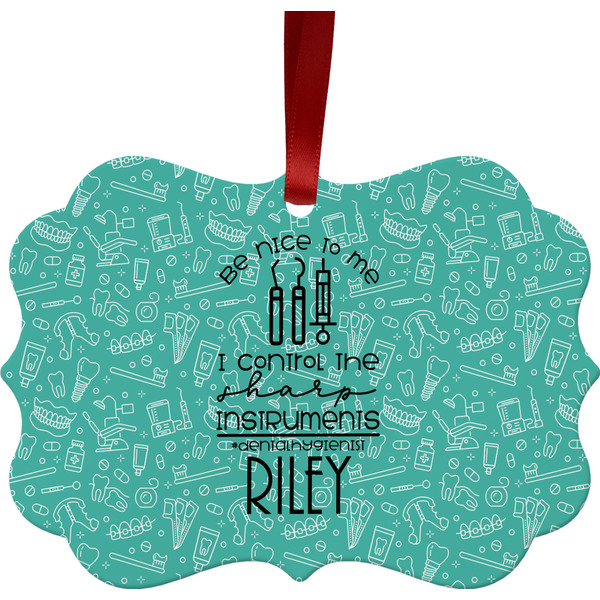 Custom Dental Hygienist Metal Frame Ornament - Double Sided w/ Name or Text
