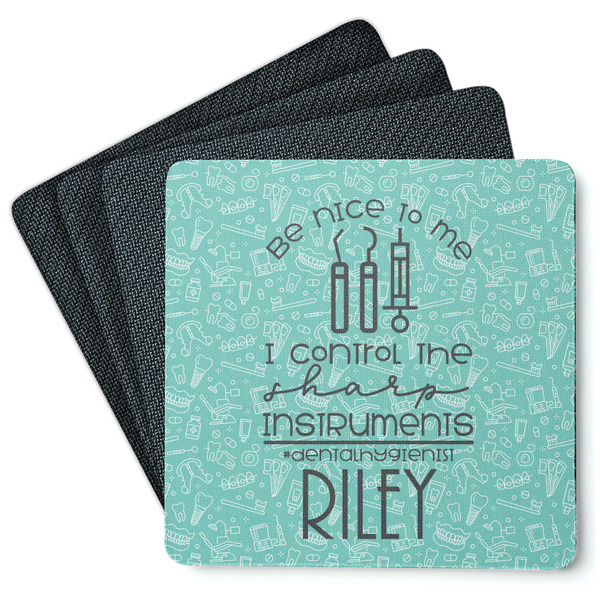 Custom Dental Hygienist Square Rubber Backed Coasters - Set of 4 (Personalized)
