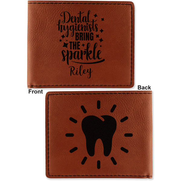 Dental Hygienist Cognac Leatherette Bifold Wallets - Front and Back
