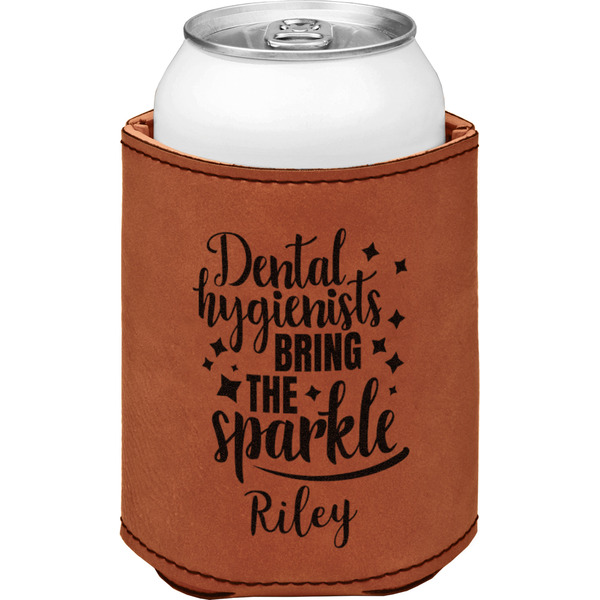 Dental Hygienist Cognac Leatherette Can Sleeve - Single Front