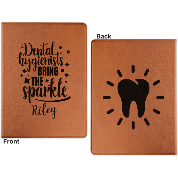 Dental Hygienist Cognac Leatherette Portfolios with Notepad - Small - Double Sided- Apvl