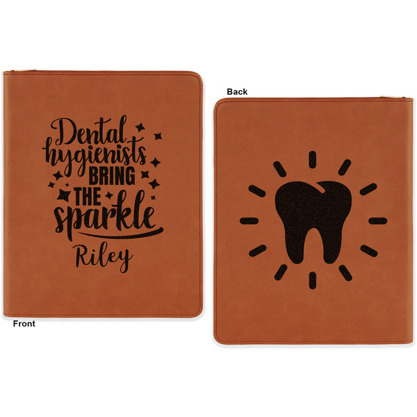 Dental Hygienist Cognac Leatherette Zipper Portfolios with Notepad - Double Sided - Apvl