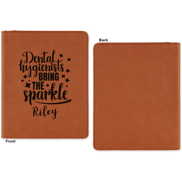 Dental Hygienist Cognac Leatherette Zipper Portfolios with Notepad - Single Sided - Apvl
