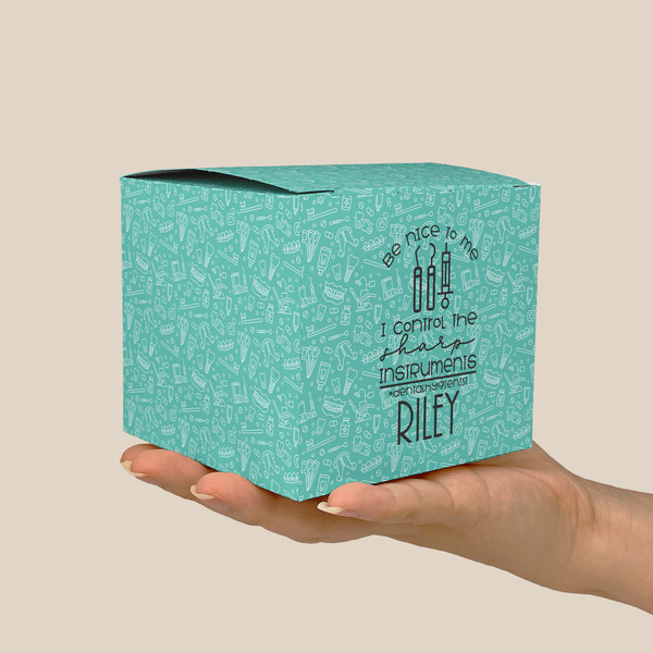 Dental Hygienist Cube Favor Gift Box - On Hand - Scale View