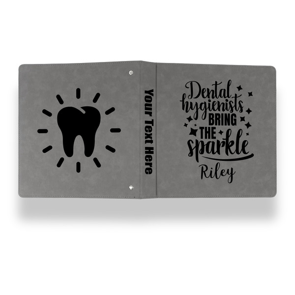 Dental Hygienist Leather Binder - 1" - Grey - Back Spine Front View