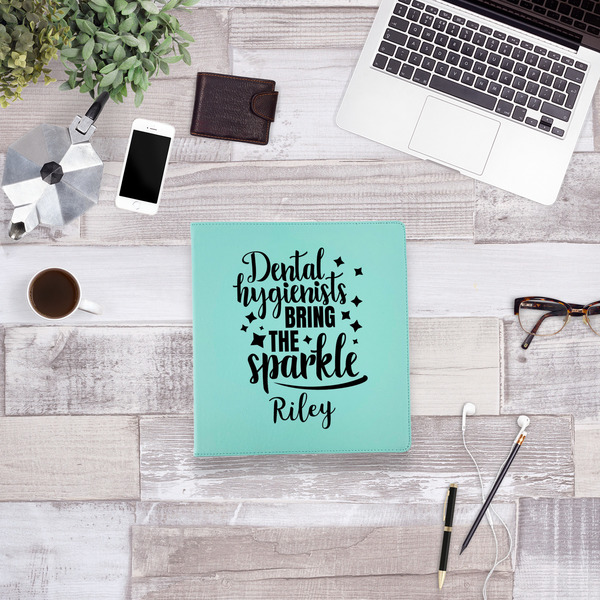Dental Hygienist Leather Binder - 1" - Teal - Lifestyle View