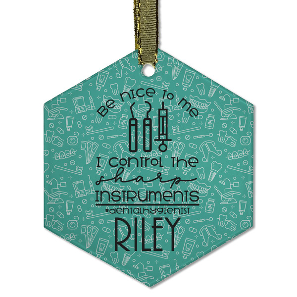 Custom Dental Hygienist Flat Glass Ornament - Hexagon w/ Name or Text
