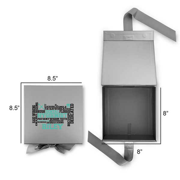 Dental Hygienist Gift Boxes with Magnetic Lid - Silver - Open & Closed