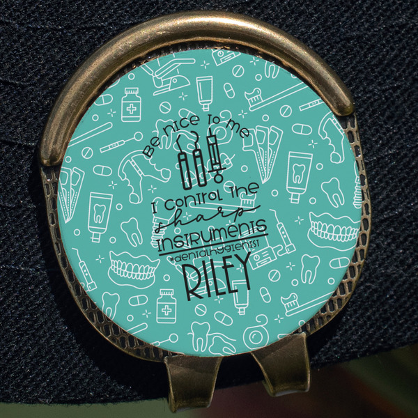 Dental Hygienist Golf Ball Marker Hat Clip - Gold - Close Up