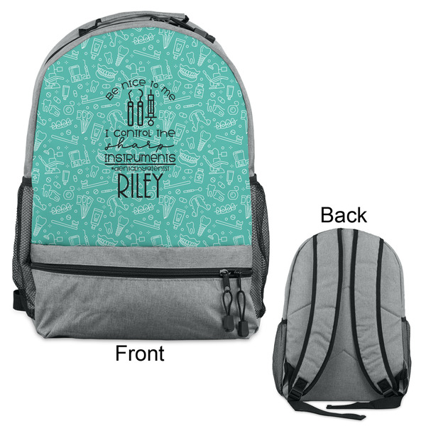 Dental Hygienist Large Backpack - Gray - Front & Back View