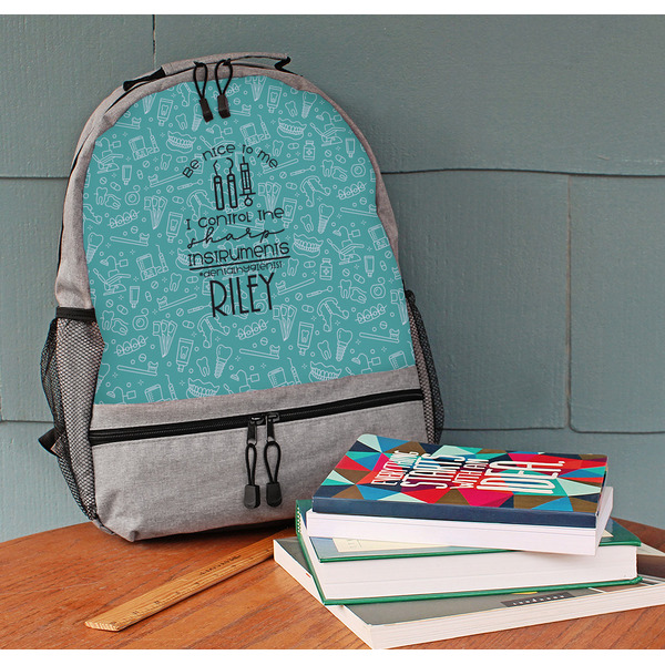 Dental Hygienist Large Backpack - Gray - On Desk