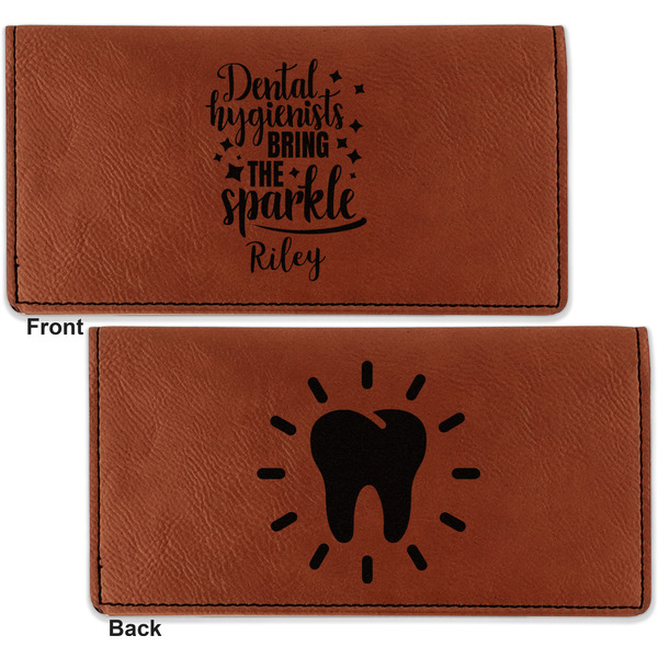 Dental Hygienist Leather Checkbook Holder Front and Back