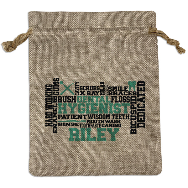 Custom Dental Hygienist Medium Burlap Gift Bag - Front (Personalized)