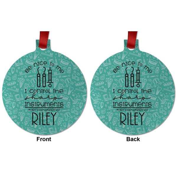 Dental Hygienist Metal Ball Ornament - Front and Back