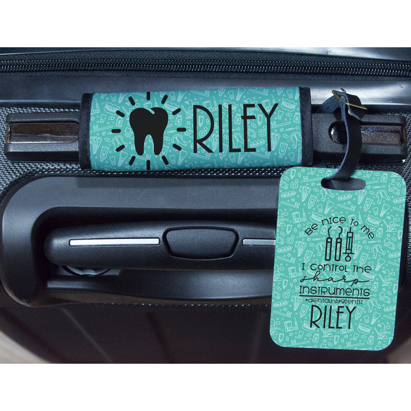 Dental Hygienist Metal Luggage Tag & Handle Wrap - In Context