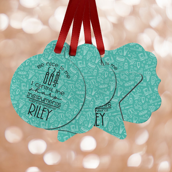 Custom Dental Hygienist Metal Ornaments - Double Sided w/ Name or Text