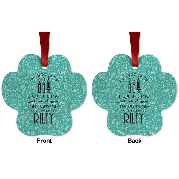 Dental Hygienist Metal Paw Ornament - Front and Back