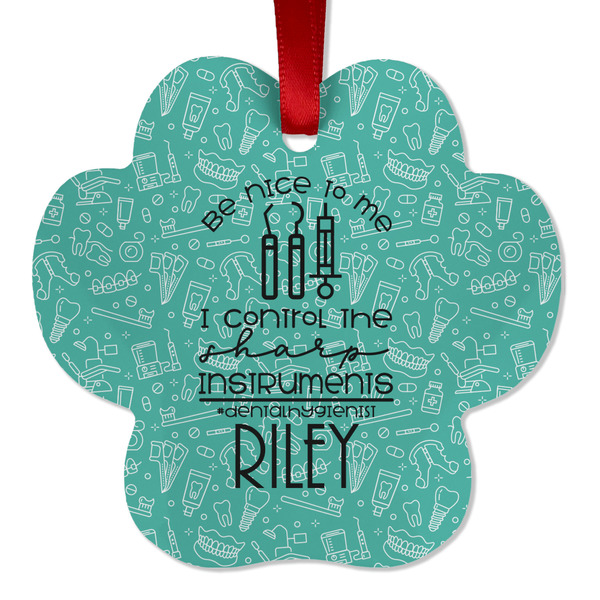 Custom Dental Hygienist Metal Paw Ornament - Double Sided w/ Name or Text