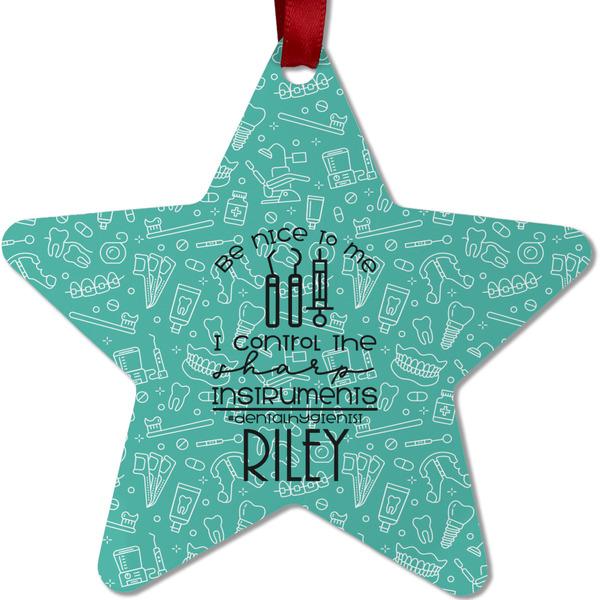 Custom Dental Hygienist Metal Star Ornament - Double Sided w/ Name or Text