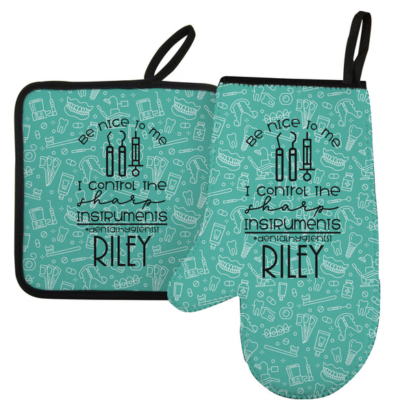 Custom Dental Hygienist Left Oven Mitt & Pot Holder Set w/ Name or Text