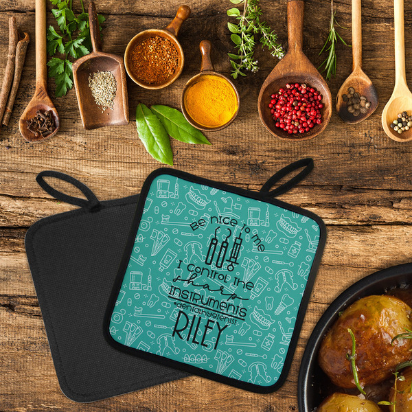 Dental Hygienist Neoprene Pot Holder - Set of 2  LIFESTYLE (Flatlay)