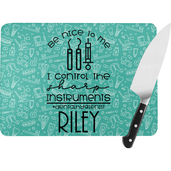 Custom Dental Hygienist Rectangular Glass Cutting Board - Large - 15.25"x11.25" w/ Name or Text