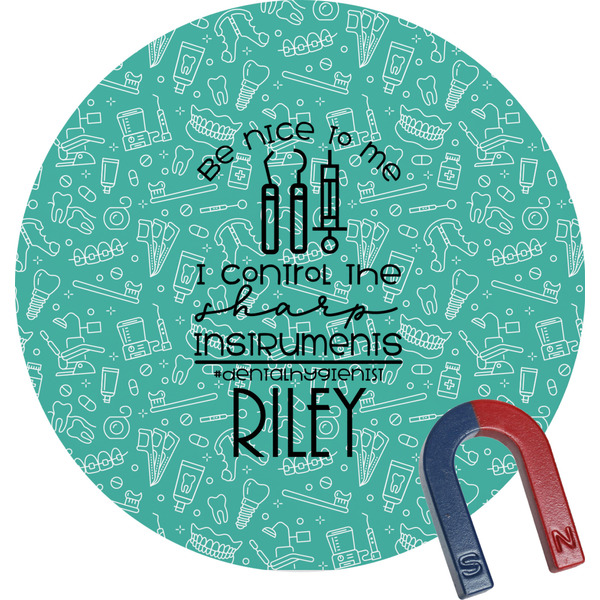 Custom Dental Hygienist Round Fridge Magnet (Personalized)