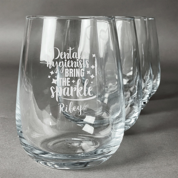 Custom Dental Hygienist Stemless Wine Glasses (Set of 4) (Personalized)