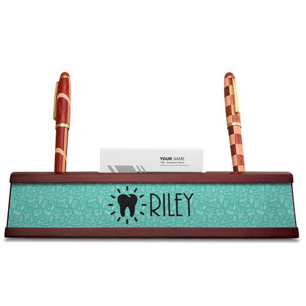 Dental Hygienist Red Mahogany Nameplates with Business Card Holder - Straight