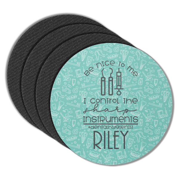 Custom Dental Hygienist Round Rubber Backed Coasters - Set of 4 (Personalized)