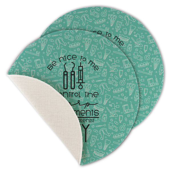 Custom Dental Hygienist Round Linen Placemat - Single Sided - Set of 4 (Personalized)