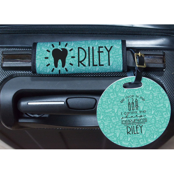 Dental Hygienist Round Luggage Tag & Handle Wrap - In Context