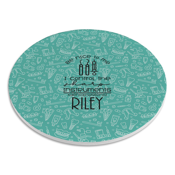 Dental Hygienist Round Stone Trivet - Angle View