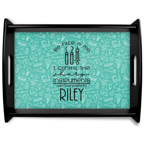 Custom Dental Hygienist Black Wooden Tray - Large (Personalized)