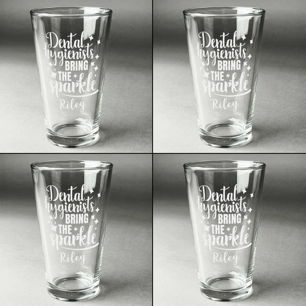 Dental Hygienist Set of Four Engraved Beer Glasses - Individual View
