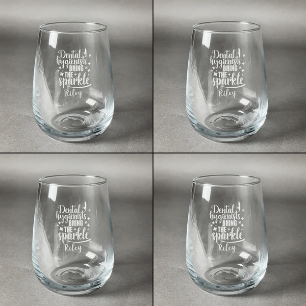 Dental Hygienist Set of Four Personalized Stemless Wineglasses (Approval)