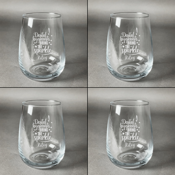 Dental Hygienist Set of Four Personalized Stemless Wineglasses (Approval)