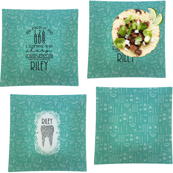 Custom Dental Hygienist Set of 4 Glass Square Lunch / Dinner Plate 9.5" (Personalized)