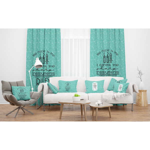 Dental Hygienist Sheer and Custom Curtains in Room with Matching Pillows