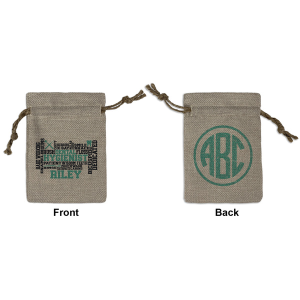 Custom Dental Hygienist Small Burlap Gift Bag - Front & Back (Personalized)