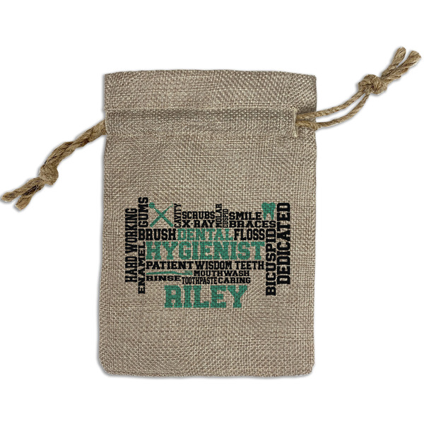 Custom Dental Hygienist Small Burlap Gift Bag - Front (Personalized)