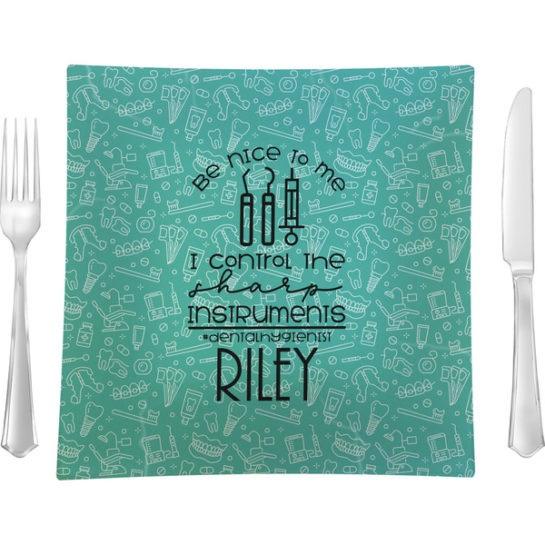 Custom Dental Hygienist 9.5" Glass Square Lunch / Dinner Plate- Single or Set of 4 (Personalized)